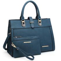 Bolsa Dasein Flap-over Belt Shoulder Tote Satchel Teal Bolsa Dasein Flap-over Belt Shoulder Tote Satchel Teal
