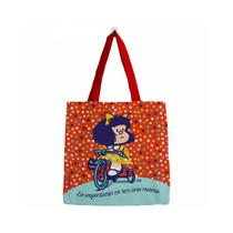 Bolsa de algodão Mafalda montando um triciclo tamanho pequeno Bolsa de algodão Mafalda montando um triciclo tamanho pequeno