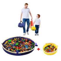 Bolsa de Armazenamento para Brinquedos Lego com Corda - 2 Unidades (Azul Grande + Mini Amarela) - Inclui Tapete de Brincar