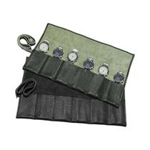 Bolsa De Armazenamento Para Relógios Em Couro Preto Com 6 Compartimentos, Caixa Portátil Para