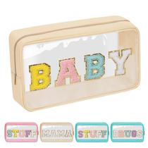 Bolsa de bebê transparente Iqimott Preppy Patch para mulheres, nylon bege