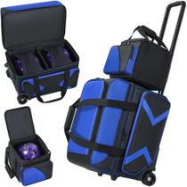 Bolsa de Boliche Aleemin para 3 Bolas com Rodas e Bolsos Bolsa de Boliche Aleemin para 3 Bolas com Rodas e Bolsos