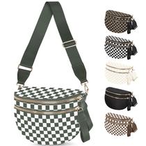 Bolsa de Cintura FullWoyi 30x13x20cm Xadrez Nylon Branco-Verde