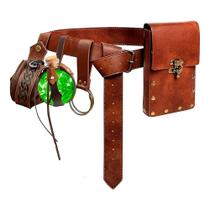 Bolsa de Cintura Medieval Renascentista com Garrafa Mágica e Detalhes em Renda