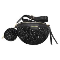 Bolsa de cintura MOSSTYUS Rhinestone Fanny Pack Feminina preta Bolsa de cintura MOSSTYUS Rhinestone Fanny Pack Feminina preta
