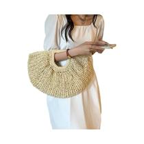 Bolsa De Compras De Palha Com Design De Lua Para Mulheres, Grande Capacidade, Bolsa De Viagem