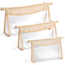 Bolsa de cosméticos Belanttega Boho Patch 3 peças de higiene pessoal de verão, bege, transparente, impermeável, bolsa de maquiagem de viagem, bolsa de PVC com zíper, bolsa de uso diário, presentes de praia de verão para mulheres e meninas (bolsa de cosméticos transparente)