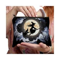 Bolsa De Cosméticos Halloween Com Tema De Gato Bruxa Da Floresta Encantada, Lua Cheia, Morcegos E