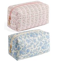 Bolsa de cosméticos HHQQWZ Makeup Travel, pacote com dois pacotes rosa+azul floral Bolsa de cosméticos HHQQWZ Makeup Travel, pacote com dois pacotes rosa+azul floral