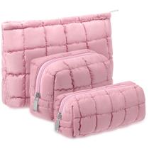 Bolsa de cosméticos Huhumy Puffy acolchoada, 3 peças para mulheres, rosa Bolsa de cosméticos Huhumy Puffy acolchoada, 3 peças para mulheres, rosa