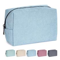 Bolsa de cosméticos MAANGE Corduroy para mulheres Makeup Travel Blue