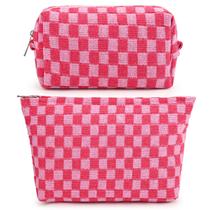 Bolsa de Cosméticos SOIDRAM Xadrez Rosa 28x15cm Kit com 2 Bolsa de Cosméticos SOIDRAM Xadrez Rosa 28x15cm Kit com 2
