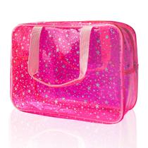 Bolsa de cosméticos TotePrint Clear Pink Star PVC impermeável