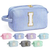 Bolsa de cosméticos YOOLIFE Initial Monogram Blue para mulheres