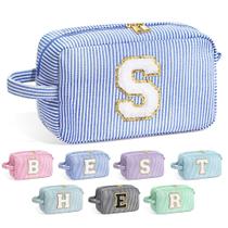 Bolsa de cosméticos YOOLIFE Monogram Initial Blue para mulheres