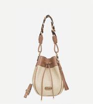 Bolsa de couro e rafia natural e caramelo smartbag