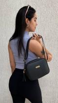 Bolsa De Couro Feminina Quadrada Preta Transversal com Alça Regulável