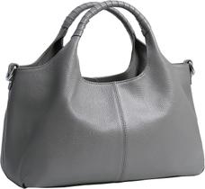 Bolsa de couro genuíno com camada superior de couro bovino para mulheres, cinza