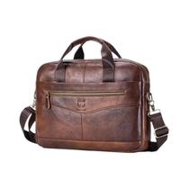 Bolsa De Couro Genuíno Para Homens, Pasta De Ombro, Bolsa Mensageiro Para Laptop De 14 Polegadas,