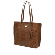 Bolsa De Couro Legítimo Feminina Mariart Croco 5200 Marrom