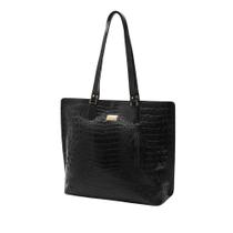 Bolsa De Couro Legítimo Feminina Shopper Mariart Croco Preto