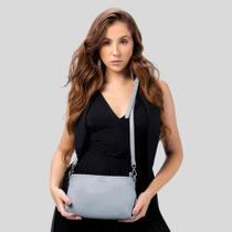 Bolsa de Couro Transversal Vira Clutch Media Cinza Bolsa de Couro Transversal Vira Clutch Media Cinza