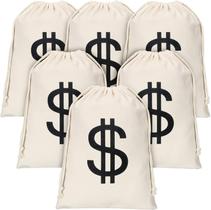 Bolsa de dinheiro com sinal de dólar de 6 peças Bolsa de lona com cordão Bolsa de fantasia de ladrão de Halloween para artigos de festa de cosplay de Halloween (7,9 x 11,8