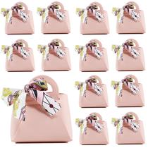Bolsa de doces LPEIEB Leather Ribbon, pacote com 12 unidades, presente de casamento em PU, rosa
