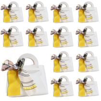 Bolsa de doces LPEIEB Leather Ribbon PU, presente de casamento, pacote com 12 unidades, branca