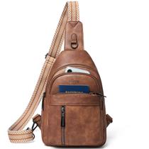 Bolsa de Estilingue LATMAP 7L em Couro PU Marrom - Unissex Bolsa de Estilingue LATMAP 7L em Couro PU Marrom - Unissex