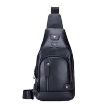 Bolsa de estilingue LUKZIJAES em couro genuíno para homens e viagens ao ar livre