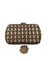Bolsa de festa clutch bordada dourada com marrom Coffe