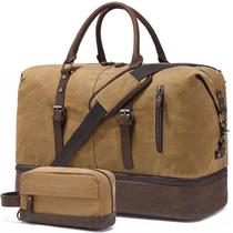 Bolsa de fim de semana FENGDONG, bolsa noturna grande, lona marrom