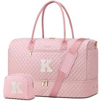 Bolsa de fim de semana Focdod Letter K rosa com compartimento para sapatos