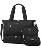 Bolsa de fim de semana LOVEVOOK feminina acolchoada preta, conjunto de 3