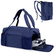 Bolsa de ginástica Kookoomia para homens com compartimento para sapatos e bolso úmido, mochila conversível e mochila de ginástica, bolsas esportivas impermeáveis com 2 porta-garrafas Bolsa multiuso para dormir de fim de semana azul escuro
