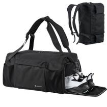 Bolsa de ginástica Kookoomia para homens com compartimento para sapatos e bolso úmido, mochila conversível e mochila de ginástica, bolsas esportivas impermeáveis para homens com 2 porta-garrafas, bolsa multiuso de fim de semana para dormir preta