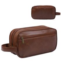 Bolsa de higiene de viagem HEWTHM PU em couro marrom resistente à água