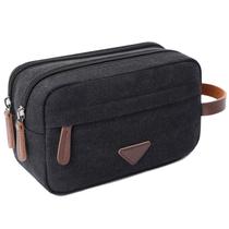Bolsa de higiene de viagem Mactso Canvas Leather com compartimentos duplos