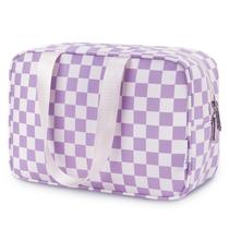Bolsa de higiene Narwey Large Checkered Travel para mulheres roxa Bolsa de higiene Narwey Large Checkered Travel para mulheres roxa
