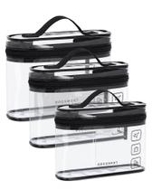 Bolsa de higiene pessoal aprovada pela BAGSMART TSA, pacote com 3 pacotes de maquiagem transparente preta Bolsa de higiene pessoal aprovada pela BAGSMART TSA, pacote com 3 pacotes de maquiagem transparente preta