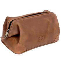 Bolsa de higiene pessoal de couro HLC para homens O melhor presente para homens Kit de barbear premium de couro genuíno Dopp Kit, organizador, kit de viagem, bolsa para homens Tamanho grande (bronzeado)