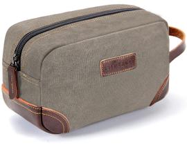 Bolsa de higiene pessoal de viagem emissary masculina em couro/lona cinza claro Bolsa de higiene pessoal de viagem emissary masculina em couro/lona cinza claro