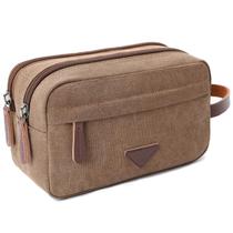 Bolsa de higiene pessoal de viagem Mactso Canvas Leather para homens e café