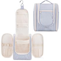 Bolsa de higiene pessoal de viagem Narwey, pequena, listrada para mulheres, azul acinzentado