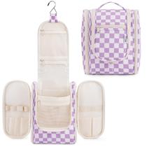 Bolsa de higiene pessoal de viagem Narwey Small Checkered para mulheres roxa