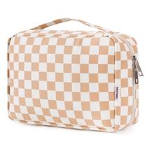Bolsa de higiene pessoal de viagem Narwey Small para mulheres Brown Checker
