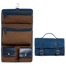 Bolsa de higiene pessoal KoMalc Premium Buffalo Leather Roll Ink Blue