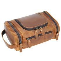 Bolsa de higiene Polare, kit de barbear de couro integral, marrom