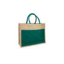 Bolsa de juta Ecofamy Beach bicolor verde com bolso de tecido